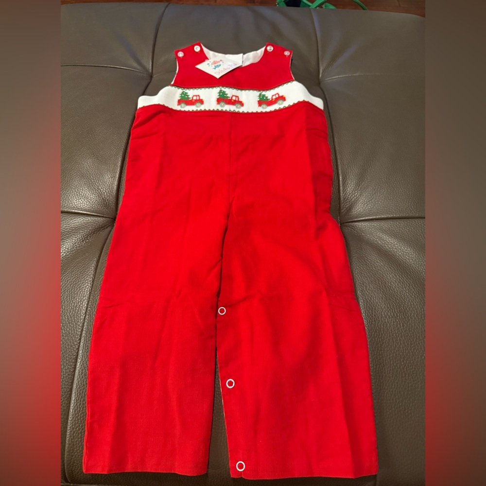 NWT Stitchy Fish Boys Christmas Traditions Smocked JonJon, Red size 2T